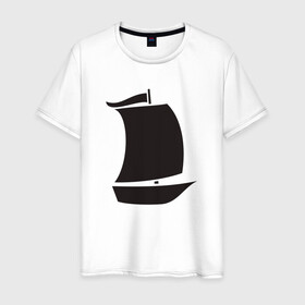 Мужская футболка хлопок с принтом Парусная лодка в Курске, 100% хлопок | прямой крой, круглый вырез горловины, длина до линии бедер, слегка спущенное плечо. | sailboat | кораблик | корабль | лодка | парус | парусная лодка | тату | татуировка