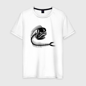 Мужская футболка хлопок с принтом Скелет рыбы в Курске, 100% хлопок | прямой крой, круглый вырез горловины, длина до линии бедер, слегка спущенное плечо. | fish | кости | паттерн | рыба | рыбы | с скелетом рыбы | скелет