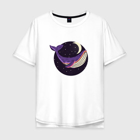 Мужская футболка хлопок Oversize с принтом Кит, звезды и луна в Курске, 100% хлопок | свободный крой, круглый ворот, “спинка” длиннее передней части | Тематика изображения на принте: whale | звезда | звезды | кит | киты | луна | ночь