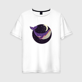 Женская футболка хлопок Oversize с принтом Кит, звезды и луна в Курске, 100% хлопок | свободный крой, круглый ворот, спущенный рукав, длина до линии бедер
 | whale | звезда | звезды | кит | киты | луна | ночь