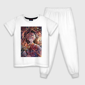 Детская пижама хлопок с принтом Tartaglia fan art в Курске, 100% хлопок |  брюки и футболка прямого кроя, без карманов, на брюках мягкая резинка на поясе и по низу штанин
 | Тематика изображения на принте: art | fanart | game | genshin | impact | tartaglia | арт | тарталья | фан
