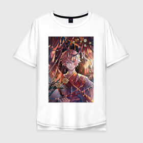 Мужская футболка хлопок Oversize с принтом Tartaglia fan art в Курске, 100% хлопок | свободный крой, круглый ворот, “спинка” длиннее передней части | art | fanart | game | genshin | impact | tartaglia | арт | тарталья | фан