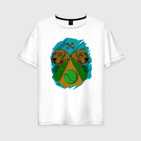 Женская футболка хлопок Oversize с принтом Мяч судьбы в Курске, 100% хлопок | свободный крой, круглый ворот, спущенный рукав, длина до линии бедер
 | dog | друг человека | мячик | пёс | собаки