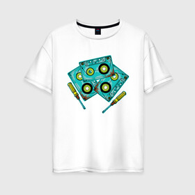 Женская футболка хлопок Oversize с принтом Кассета в Курске, 100% хлопок | свободный крой, круглый ворот, спущенный рукав, длина до линии бедер
 | винтаж | девяностые | кассеты | ностальгия | отвёртка | ретро | ссср