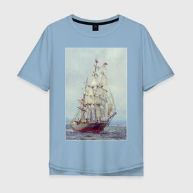 Мужская футболка хлопок Oversize с принтом Парусник на фото в Курске, 100% хлопок | свободный крой, круглый ворот, “спинка” длиннее передней части | антиквариат | корабль | парусник | старая картина | судно