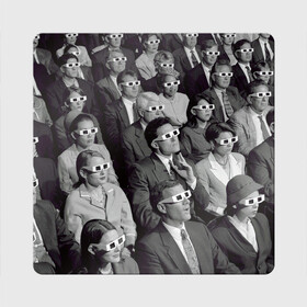 Магнит виниловый Квадрат с принтом Люди смотрят фильм в 3d очках в Курске, полимерный материал с магнитным слоем | размер 9*9 см, закругленные углы | Тематика изображения на принте: 20 век | 3д очки | art | black white | cinema | color | emotions | history | human | jacket | man | movie | nostalgia | retro | woman | женщина | искусство | история | кино | кинотеатр | классика | мужчина | ностальгия | пиджак | р