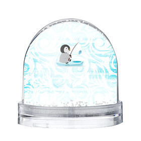 Игрушка Снежный шар с принтом Пингвин рыбачит в Курске, Пластик | Изображение внутри шара печатается на глянцевой фотобумаге с двух сторон | fish | fishing | ловит рыбу | пингвин | рыба | рыбалка | рыбачит