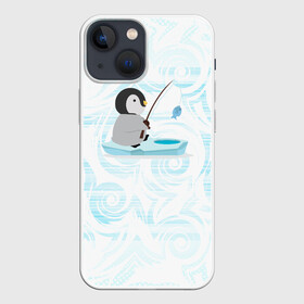 Чехол для iPhone 13 mini с принтом Пингвин рыбачит в Курске,  |  | fish | fishing | ловит рыбу | пингвин | рыба | рыбалка | рыбачит