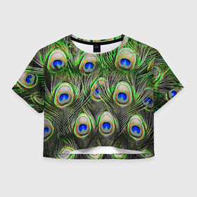 Женская футболка Crop-top 3D с принтом peacock в Курске, 100% полиэстер | круглая горловина, длина футболки до линии талии, рукава с отворотами | pavonine | peacock | peafowl | plumage | павлин