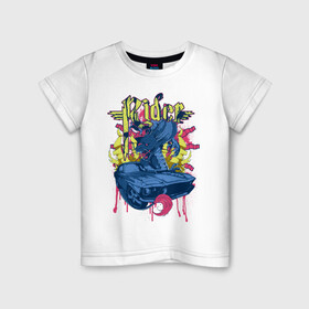 Детская футболка хлопок с принтом Дракон и машина в Курске, 100% хлопок | круглый вырез горловины, полуприлегающий силуэт, длина до линии бедер | авто | дракон | дракончик | китайский дракон | машина | стрит арт