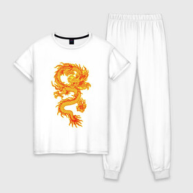 Женская пижама хлопок с принтом Дракон и машина в Курске, 100% хлопок | брюки и футболка прямого кроя, без карманов, на брюках мягкая резинка на поясе и по низу штанин | дракон | дракончик | китайский дракон