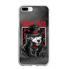 Чехол для iPhone 7Plus/8 Plus матовый с принтом Sneak Tiger в Курске, Силикон | Область печати: задняя сторона чехла, без боковых панелей | арт | графика | животные | звери | тигр | шляпа | шпион