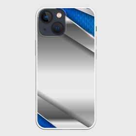 Чехол для iPhone 13 mini с принтом 3D СЕРЕБРО BLUE LINES в Курске,  |  | 3d | 3д | sport | абстракция | линии | паттерн | соты | спортивный стиль | текстуры