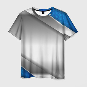 Мужская футболка 3D с принтом 3D СЕРЕБРО BLUE LINES в Курске, 100% полиэфир | прямой крой, круглый вырез горловины, длина до линии бедер | 3d | 3д | sport | абстракция | линии | паттерн | соты | спортивный стиль | текстуры
