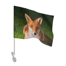 Флаг для автомобиля с принтом Лисица в Курске, 100% полиэстер | Размер: 30*21 см | fox | foxy | животное | звери | лиса | лисенок | лисичка | милая | рыжая | фокс