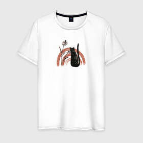 Мужская футболка хлопок с принтом Black Cat в Курске, 100% хлопок | прямой крой, круглый вырез горловины, длина до линии бедер, слегка спущенное плечо. | животные | звери | кот | кошка | питомец