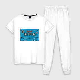 Женская пижама хлопок с принтом Кассета Slipknot в Курске, 100% хлопок | брюки и футболка прямого кроя, без карманов, на брюках мягкая резинка на поясе и по низу штанин | nu metal | slipknot | кассета | метал | рок | череп