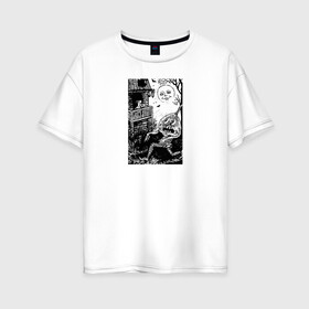 Женская футболка хлопок Oversize с принтом Night of Fear в Курске, 100% хлопок | свободный крой, круглый ворот, спущенный рукав, длина до линии бедер
 | monster | картина | монстр | ретро | тыква | хэллоуин