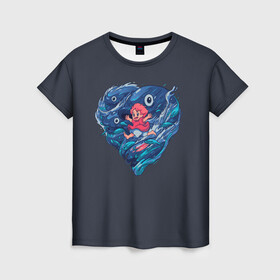 Женская футболка 3D с принтом Ocean heart. Totoro в Курске, 100% полиэфир ( синтетическое хлопкоподобное полотно) | прямой крой, круглый вырез горловины, длина до линии бедер | catbus | fish | heart | kanta | kusakabe | mei | ocean | ogaki | satsuki | surf | susuvatari | tatsuo | totoro | water | waves | yasuko | вода | волны | канта | котобус | кусакабэ | море | мэй | огаки | океан | прибой | рыба | сацуки | сердце | сусуватари