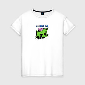 Женская футболка хлопок с принтом Monster Cat в Курске, 100% хлопок | прямой крой, круглый вырез горловины, длина до линии бедер, слегка спущенное плечо | monster | zombie | животные | звери | зомби | кот | кошка | монстр | страшный