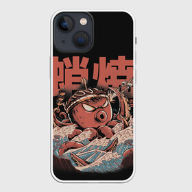 Чехол для iPhone 13 mini с принтом Monster Takoyaki в Курске,  |  | fighter | hieroglyphs | japan | kraken | monster | ocean | octopus | plane | sea | shelling | takoyaki | tentacles | waves | волны | иероглифы | кракен | монстр | море | обстрел | океан | осьминог | самолет | такояки | щупальца | япония