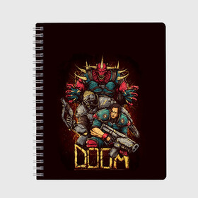 Тетрадь с принтом DOOM в Курске, 100% бумага | 48 листов, плотность листов — 60 г/м2, плотность картонной обложки — 250 г/м2. Листы скреплены сбоку удобной пружинной спиралью. Уголки страниц и обложки скругленные. Цвет линий — светло-серый
 | Тематика изображения на принте: blood | cybersport | demons | doom | eternal | game | monster | pc | playstation | shooting | демоны | дум | игры | киперспорт | кровь | монстры | стрелялки | шутер