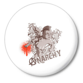 Значок с принтом АНГЕЛ АНАРХИИ в Курске,  металл | круглая форма, металлическая застежка в виде булавки | anarchy | angel | art | blood | punk | анархия | ангел | ирокез | кровь | крылья | культура | мальчик | панк | символ | узор