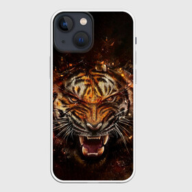 Чехол для iPhone 13 mini с принтом ЯРОСТЬ ТИГРА в Курске,  |  | animal | beast | cat | hunter | tiger | агрессия | брутальность | животные | звери | клыки | кошки | охотник | пасть | природа | рев | тигр | хищник | царь