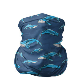 Бандана-труба 3D с принтом Киты на синем в Курске, 100% полиэстер, ткань с особыми свойствами — Activecool | плотность 150‒180 г/м2; хорошо тянется, но сохраняет форму | whale | кит | киты | море | на синем | паттерн