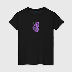 Женская футболка хлопок с принтом Purple heart в Курске, 100% хлопок | прямой крой, круглый вырез горловины, длина до линии бедер, слегка спущенное плечо | анатомия | иероглифы | надпись на японском | орган | сердце | человек