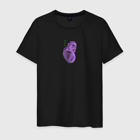 Мужская футболка хлопок с принтом Purple heart в Курске, 100% хлопок | прямой крой, круглый вырез горловины, длина до линии бедер, слегка спущенное плечо. | анатомия | иероглифы | надпись на японском | орган | сердце | человек
