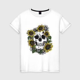 Женская футболка хлопок с принтом Мой стиль - подсолнух в Курске, 100% хлопок | прямой крой, круглый вырез горловины, длина до линии бедер, слегка спущенное плечо | skull | подсолнух | романтика | цветок | череп