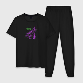 Мужская пижама хлопок с принтом GODZILLA в Курске, 100% хлопок | брюки и футболка прямого кроя, без карманов, на брюках мягкая резинка на поясе и по низу штанин
 | godzilla | monster | годзилла | динозавр | иероглифы | монстр | надпись на японском | существо | чудовище