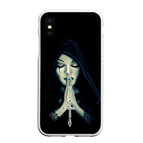Чехол для iPhone XS Max матовый с принтом Монашка с крестом в Курске, Силикон | Область печати: задняя сторона чехла, без боковых панелей | анархия | крест | крест и монашка | крест череп | крестик | манархия | манашка | молитва | молится | монашка | монашка и крест | монашка с крестиком | монашка с крестом | монашки | с крестом | череп