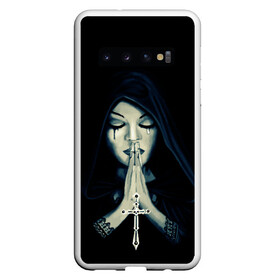Чехол для Samsung Galaxy S10 с принтом Монашка с крестом в Курске, Силикон | Область печати: задняя сторона чехла, без боковых панелей | анархия | крест | крест и монашка | крест череп | крестик | манархия | манашка | молитва | молится | монашка | монашка и крест | монашка с крестиком | монашка с крестом | монашки | с крестом | череп