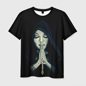 Мужская футболка 3D с принтом Монашка с крестом в Курске, 100% полиэфир | прямой крой, круглый вырез горловины, длина до линии бедер | анархия | крест | крест и монашка | крест череп | крестик | манархия | манашка | молитва | молится | монашка | монашка и крест | монашка с крестиком | монашка с крестом | монашки | с крестом | череп