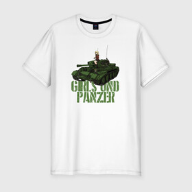 Мужская футболка хлопок Slim с принтом Girls und Panzer св Глориана в Курске, 92% хлопок, 8% лайкра | приталенный силуэт, круглый вырез ворота, длина до линии бедра, короткий рукав | darjeeling | girls und panzer | girls und panzer правда | дарджилинг | девочки и танки | девушки и танки | катюша | нисидзуми михо | правда | танки