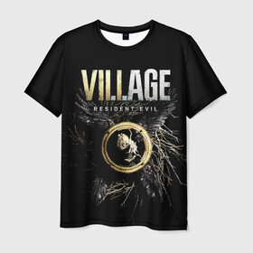 Мужская футболка 3D с принтом Resident Evil Village в Курске, 100% полиэфир | прямой крой, круглый вырез горловины, длина до линии бедер | resident evil village | деревня | игры | итан уинтерс | крылья | обитиель зла | перья | ужасы