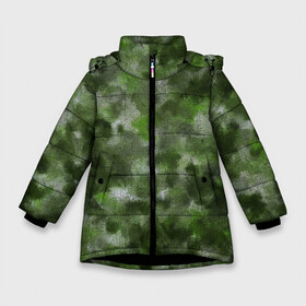 Зимняя куртка для девочек 3D с принтом Canvas Green Camo в Курске, ткань верха — 100% полиэстер; подклад — 100% полиэстер, утеплитель — 100% полиэстер. | длина ниже бедра, удлиненная спинка, воротник стойка и отстегивающийся капюшон. Есть боковые карманы с листочкой на кнопках, утяжки по низу изделия и внутренний карман на молнии. 

Предусмотрены светоотражающий принт на спинке, радужный светоотражающий элемент на пуллере молнии и на резинке для утяжки. | abstraction | camouflage | canvas | green | камуфляж