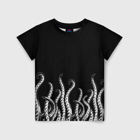 Детская футболка 3D с принтом Octopus Щупальца в Курске, 100% гипоаллергенный полиэфир | прямой крой, круглый вырез горловины, длина до линии бедер, чуть спущенное плечо, ткань немного тянется | animal | beast | kraken | ocean | octopus | sea | ship | water | вода | животные | звери | корабль | кракен | море | океан | осьминог | рыбы | чб | щупальца