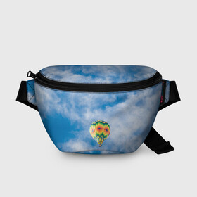 Поясная сумка 3D с принтом Воздушный шар в небе в Курске, 100% полиэстер | плотная ткань, ремень с регулируемой длиной, внутри несколько карманов для мелочей, основное отделение и карман с обратной стороны сумки застегиваются на молнию | воздушные | воздушный | небеса | небесный | небо | облака | облако | туча | тучи | шар | шары