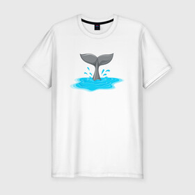 Мужская футболка хлопок Slim с принтом Хвост дельфина в Курске, 92% хлопок, 8% лайкра | приталенный силуэт, круглый вырез ворота, длина до линии бедра, короткий рукав | Тематика изображения на принте: dolphin | дельфин | море | морские | с дельфином | хвост