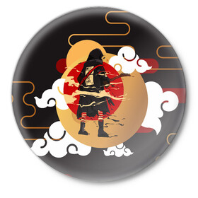 Значок с принтом Ниндзя. Япония в Курске,  металл | круглая форма, металлическая застежка в виде булавки | Тематика изображения на принте: аниме | ниндзя | облака | япония | японские мотивы. символы