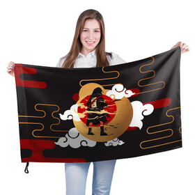 Флаг 3D с принтом Ниндзя. Япония в Курске, 100% полиэстер | плотность ткани — 95 г/м2, размер — 67 х 109 см. Принт наносится с одной стороны | аниме | ниндзя | облака | япония | японские мотивы. символы