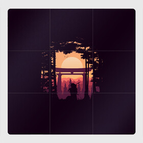 Магнитный плакат 3Х3 с принтом Ниндзя в одиночестве в Курске, Полимерный материал с магнитным слоем | 9 деталей размером 9*9 см | Тематика изображения на принте: аниме | закат | ниндзя | пейзаж | япония | японский пейзаж