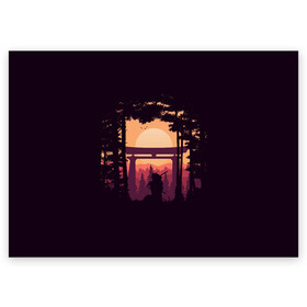 Поздравительная открытка с принтом Ниндзя в одиночестве в Курске, 100% бумага | плотность бумаги 280 г/м2, матовая, на обратной стороне линовка и место для марки
 | Тематика изображения на принте: аниме | закат | ниндзя | пейзаж | япония | японский пейзаж