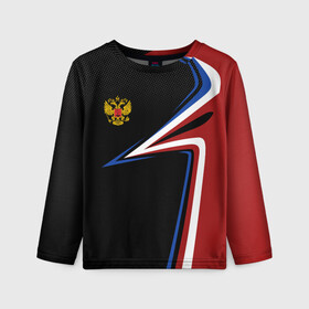 Детский лонгслив 3D с принтом РОССИЯ RUSSIA UNIFORM в Курске, 100% полиэстер | длинные рукава, круглый вырез горловины, полуприлегающий силуэт
 | abstraction | flag | geometry | paints | russia | stripes | texture | абстракция | брызги | геометрия | герб россии | краски | неон | неоновый | рашка | родина | россия | соты | текстура | триколор | флаг | флаг россии