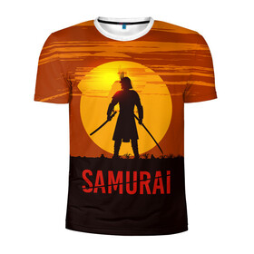 Мужская футболка 3D спортивная с принтом САМУРАЙ в Курске, 100% полиэстер с улучшенными характеристиками | приталенный силуэт, круглая горловина, широкие плечи, сужается к линии бедра | Тематика изображения на принте: samurai | бусидо | военные | дайсё | закат | самурай | феодал | япония