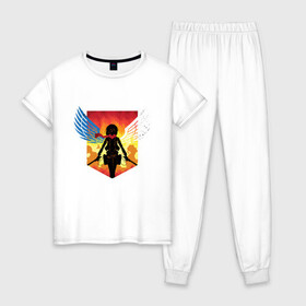 Женская пижама хлопок с принтом Mikaska в Курске, 100% хлопок | брюки и футболка прямого кроя, без карманов, на брюках мягкая резинка на поясе и по низу штанин | ackerman | anime | attack | dawn | girl | kawai | kyojin | manga | mikasa | no | of | on | shingeki | the | titan | titans | аккерман | аниме | арт | атака | бертольд | воин | вторжение | гигантов | девушка | колос | колосальный | леонхард | лицо | манга 