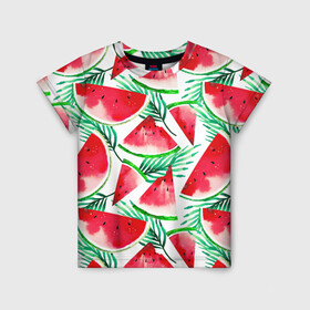 Детская футболка 3D с принтом Арбузное настроение в Курске, 100% гипоаллергенный полиэфир | прямой крой, круглый вырез горловины, длина до линии бедер, чуть спущенное плечо, ткань немного тянется | Тематика изображения на принте: арбуз | арт | графика | лето | фрукты | ягоды